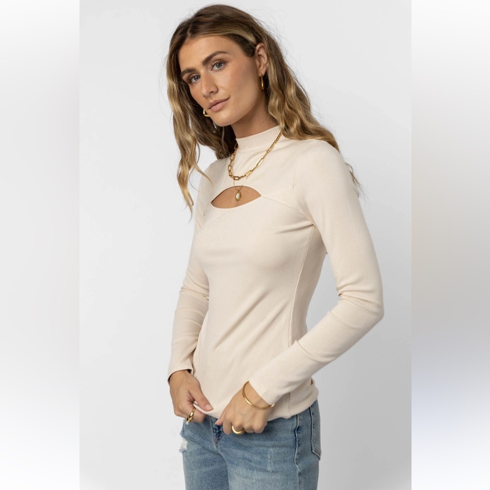 BOHME CARLY RIBBED Cutout top in oatmeal size Small